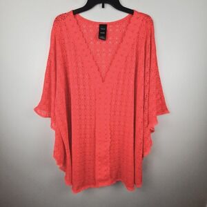 Catalina Women 3X Neon Pink Crochet Lace V-Neck Swim Coverup Kimono CTP37904